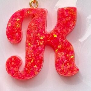 Coral Pink Glitter 'K' Keychain